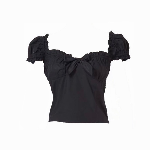 BLACK milkmaid bow top - Picture 1 of 2